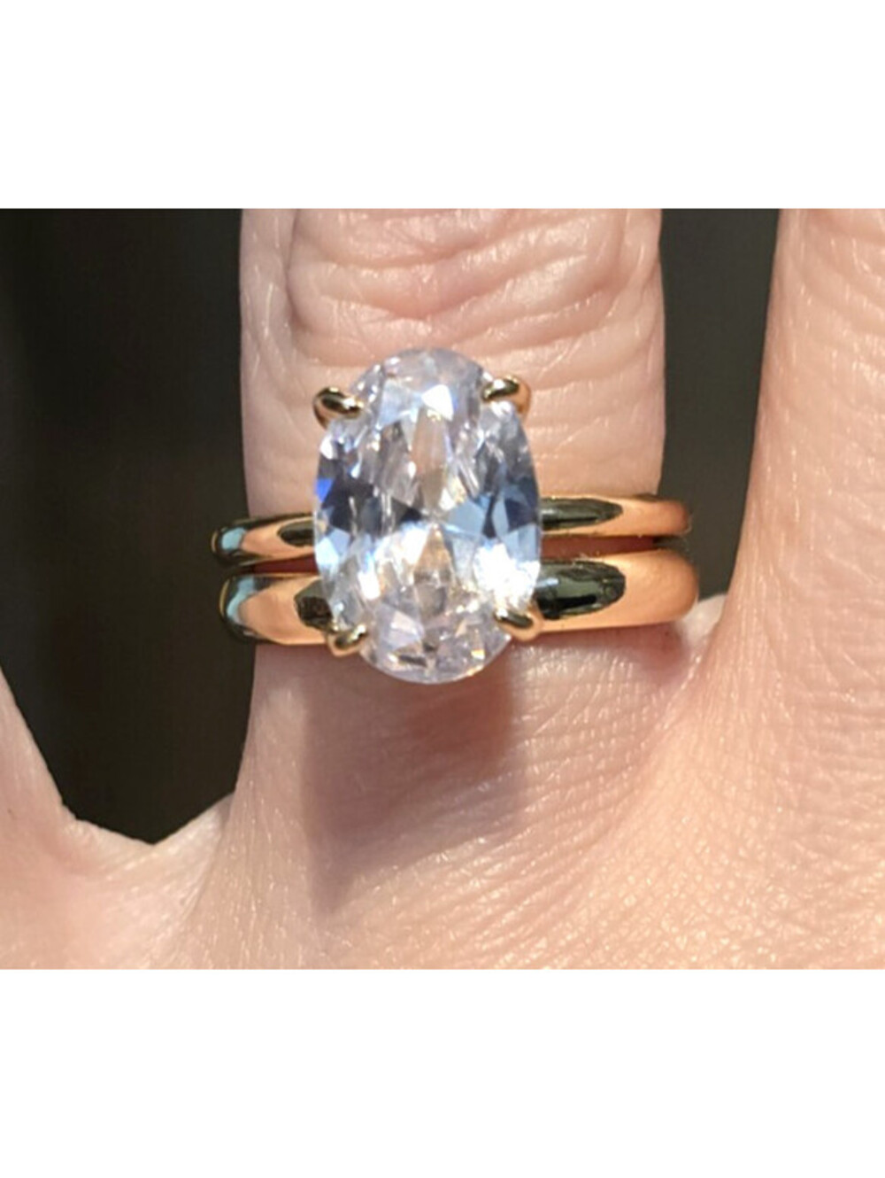 4 Carat Oval Moissanite Engagement Wedding Ring Set 14K Gold Plated sz 7 READ